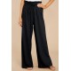 Black Casual High Rise Paperbag Waist Wide Leg Pants