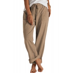 Khaki Loose Drawstring Waist Knit Pants with Pockets