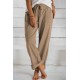 Khaki Loose Drawstring Waist Knit Pants with Pockets