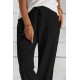 Black Loose Drawstring Waist Knit Pants with Pockets