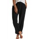 Black Loose Drawstring Waist Knit Pants with Pockets