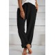 Black Loose Drawstring Waist Knit Pants with Pockets