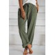 Green Khaki Loose Drawstring Waist Knit Pants with Pockets