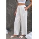 White Elastic Waist Pocketed Wide Leg Pants