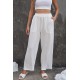 White Elastic Waist Pocketed Wide Leg Pants