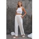 White Elastic Waist Pocketed Wide Leg Pants