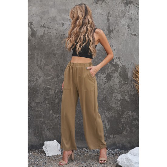 Elastic Waist Pocketed Wide Leg Pants