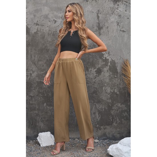 Elastic Waist Pocketed Wide Leg Pants