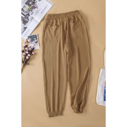 Khaki Elastic Waist Jogger Pants with Pocket