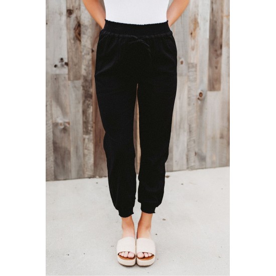 Black Elastic Waist Jogger Pants with Pocket