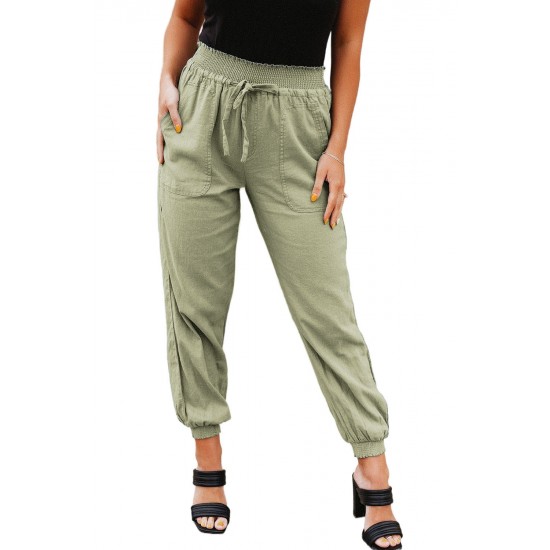 Green Elastic Waist Jogger Pants with Pocket