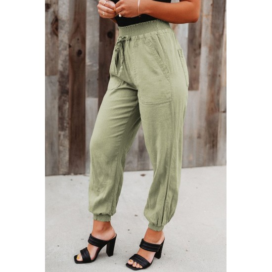 Green Elastic Waist Jogger Pants with Pocket