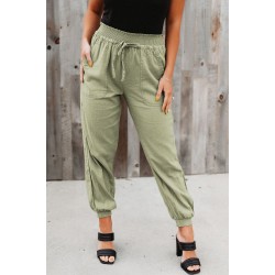 Green Elastic Waist Jogger Pants with Pocket