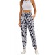 Drawstring Elastic Waist Cow Print Pants