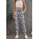 Drawstring Elastic Waist Cow Print Pants