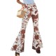 Brown Cow Print High Waisted Flared Pants