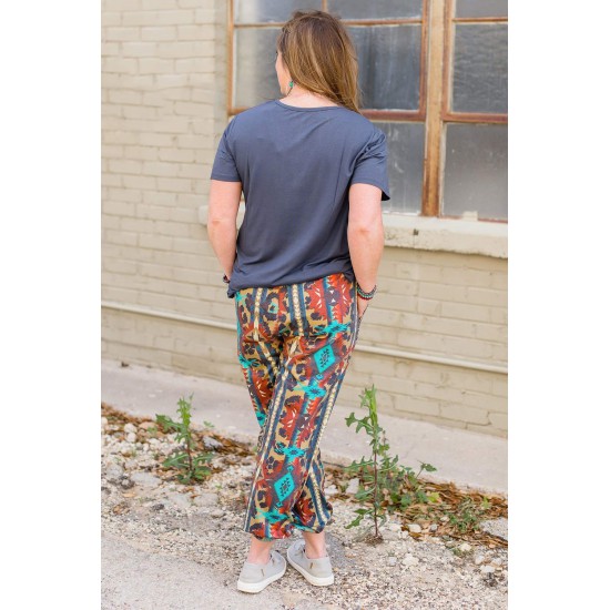 Aztec Leopard Patchwork High Waist Slim-fit Pants