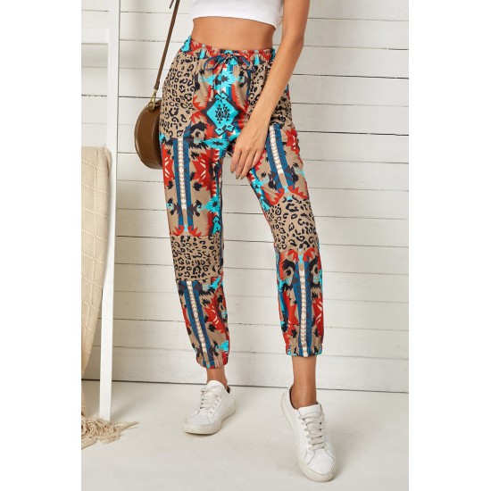 Aztec Leopard Patchwork High Waist Slim-fit Pants