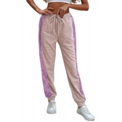 Purple Stripe Sequin Jogger Pants