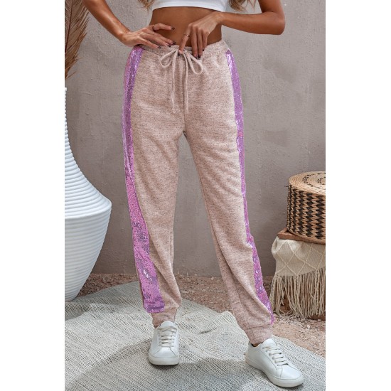 Purple Stripe Sequin Jogger Pants