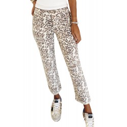 Leopard Raw Hem Straight Legs Pants