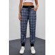 Blue High Waisted Drawstring Plaid Joggers with Pockets