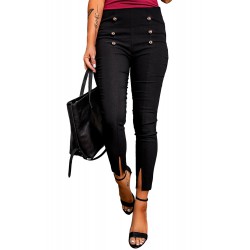 Black Buttons Skinny Pants with Slits