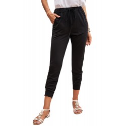 Black Pocketed Drawstring Casual Pants