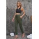 Army Green Pocketed Drawstring Casual Pants