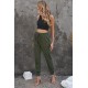 Army Green Pocketed Drawstring Casual Pants