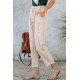 Beige Drawstring Pocketed Straight Leg Denim Pants