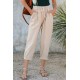 Beige Drawstring Pocketed Straight Leg Denim Pants