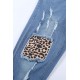 Leopard Print Stitching Ripped Skinny Jeans