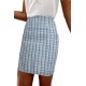 Sky Blue  High Waist Tweed Plaid Mini Skirt