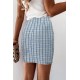 Sky Blue  High Waist Tweed Plaid Mini Skirt