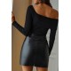 Black Faux Leather Mini Skirt with Slit