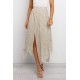 Beige Fashion Print Side Slit Pleated Maxi Skirt