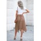 Brown Fashion Print Side Slit Pleated Maxi Skirt