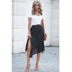 Black Fashion Print Side Slit Pleated Maxi Skirt