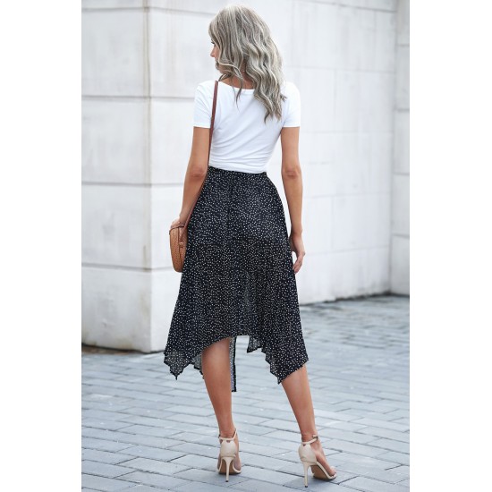 Black Fashion Print Side Slit Pleated Maxi Skirt