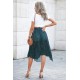 Green Fashion Print Side Slit Pleated Maxi Skirt