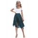 Green Fashion Print Side Slit Pleated Maxi Skirt