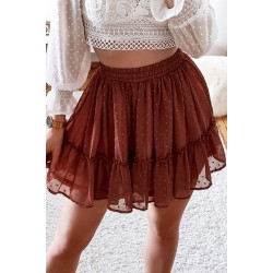 Rust Red Dot Print Elastic Waist Chiffon Mini Skirt