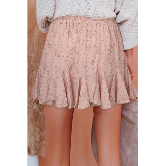 Apricot Ruffled Floral Mini Skirt