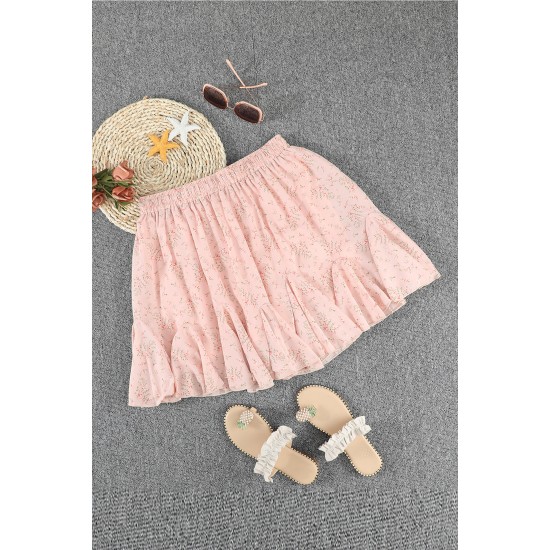 Apricot Ruffled Floral Mini Skirt