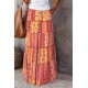 Orange Tiered Paisley Print Pocketed Maxi Skirt