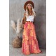 Orange Tiered Paisley Print Pocketed Maxi Skirt