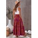 Tiered Paisley Print Pocketed Maxi Skirt