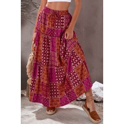 Tiered Paisley Print Pocketed Maxi Skirt