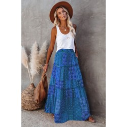 Tiered Paisley Print Pocketed Maxi Skirt